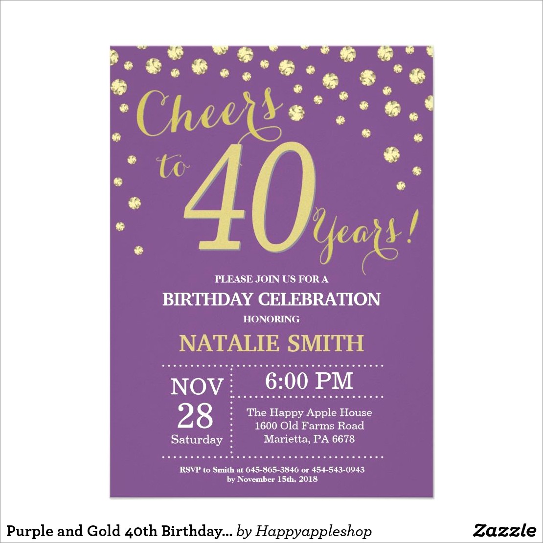 Purple And Gold Birthday Invitations