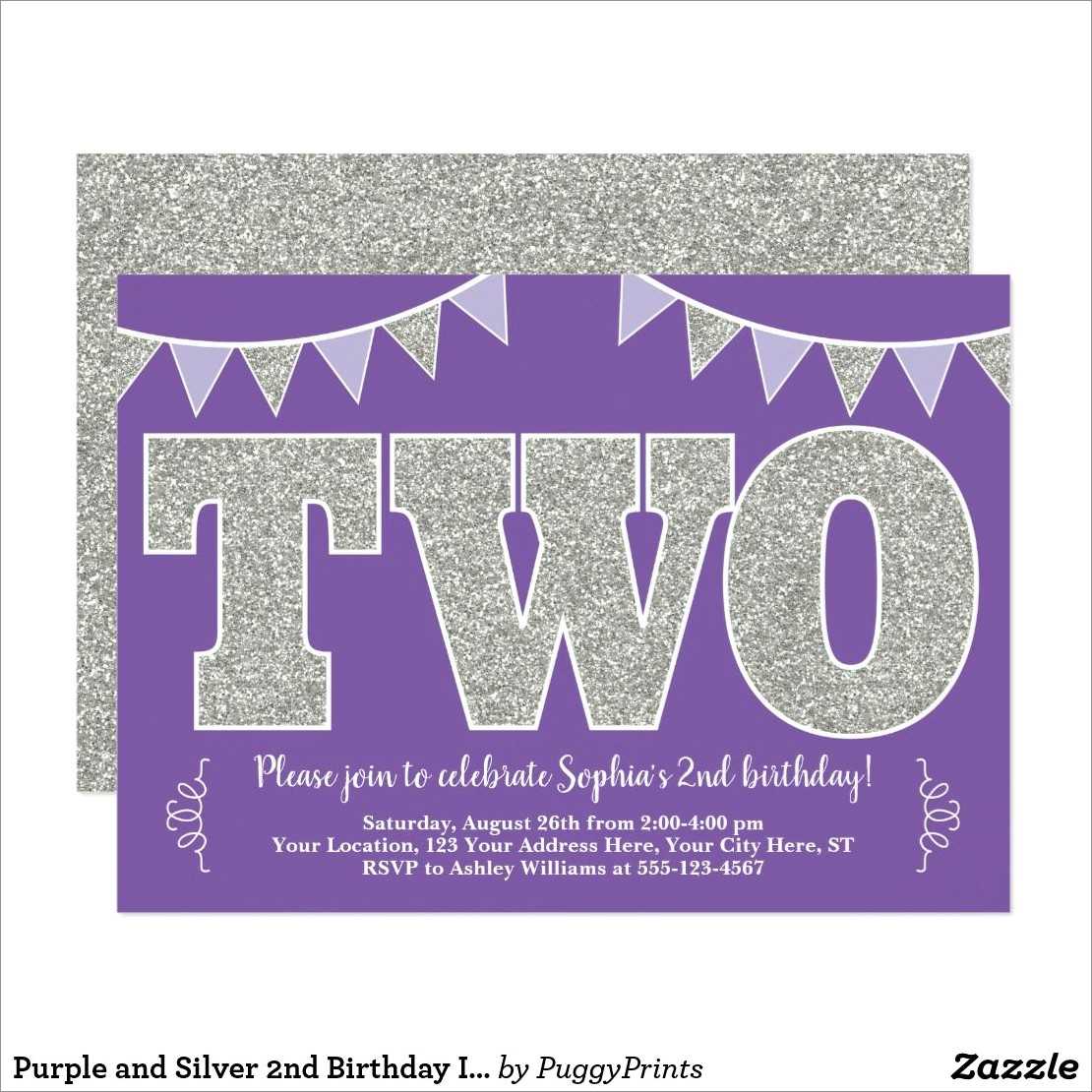 Purple And Silver Birthday Invitations