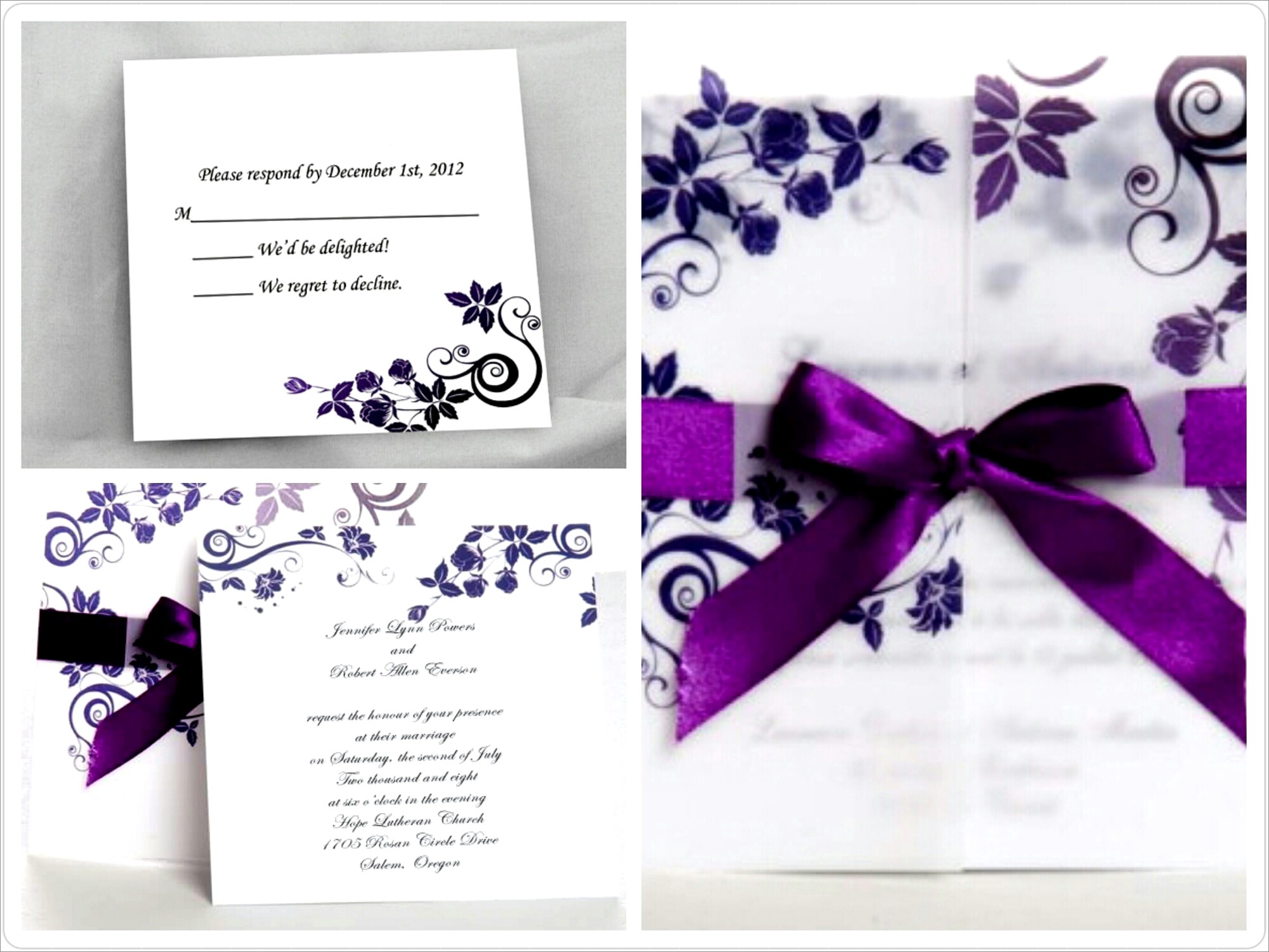 Purple Wedding Invitations With Ribbon