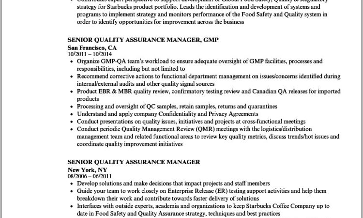 Quality Assurance Manager Resume Pdf