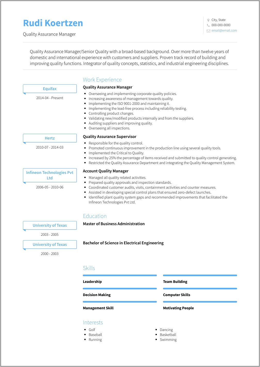 Quality Assurance Manager Resume