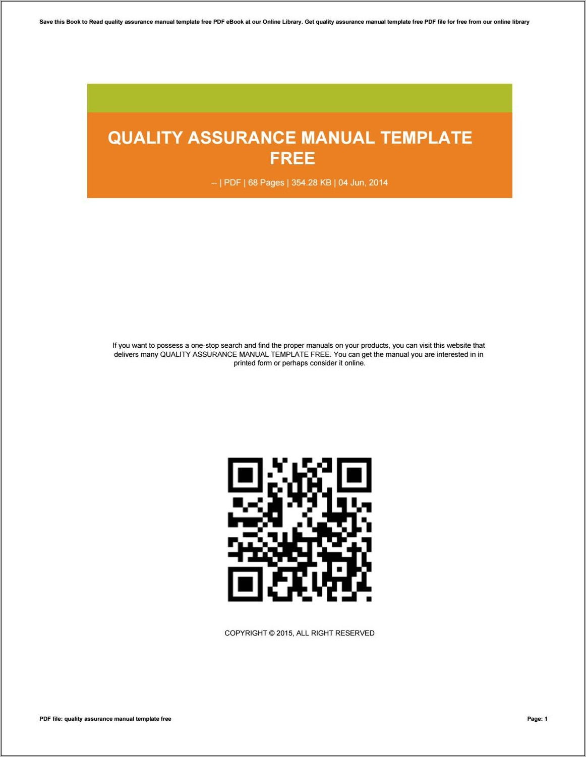 Quality Assurance Manual Template Free