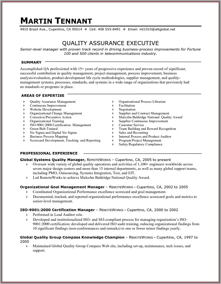 Quality Assurance Test Lead Resume
