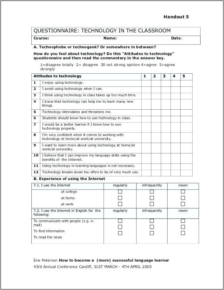 Questionnaire Format Template Word