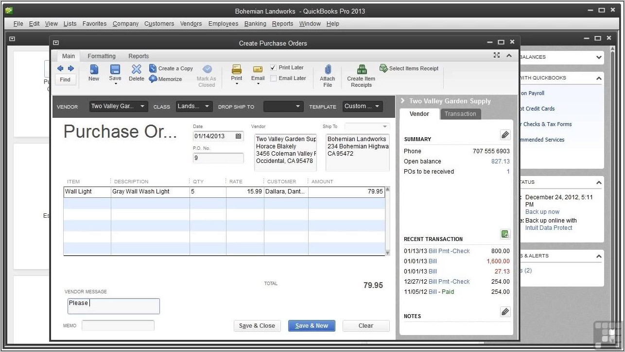 Quickbooks Default Purchase Order Template