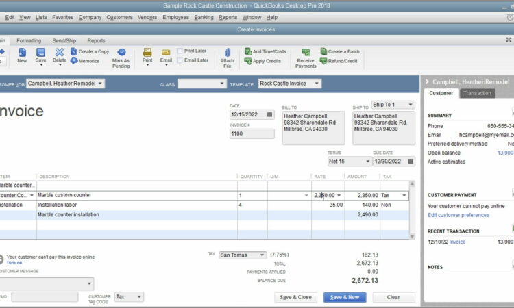 Quickbooks Invoice Template For Word