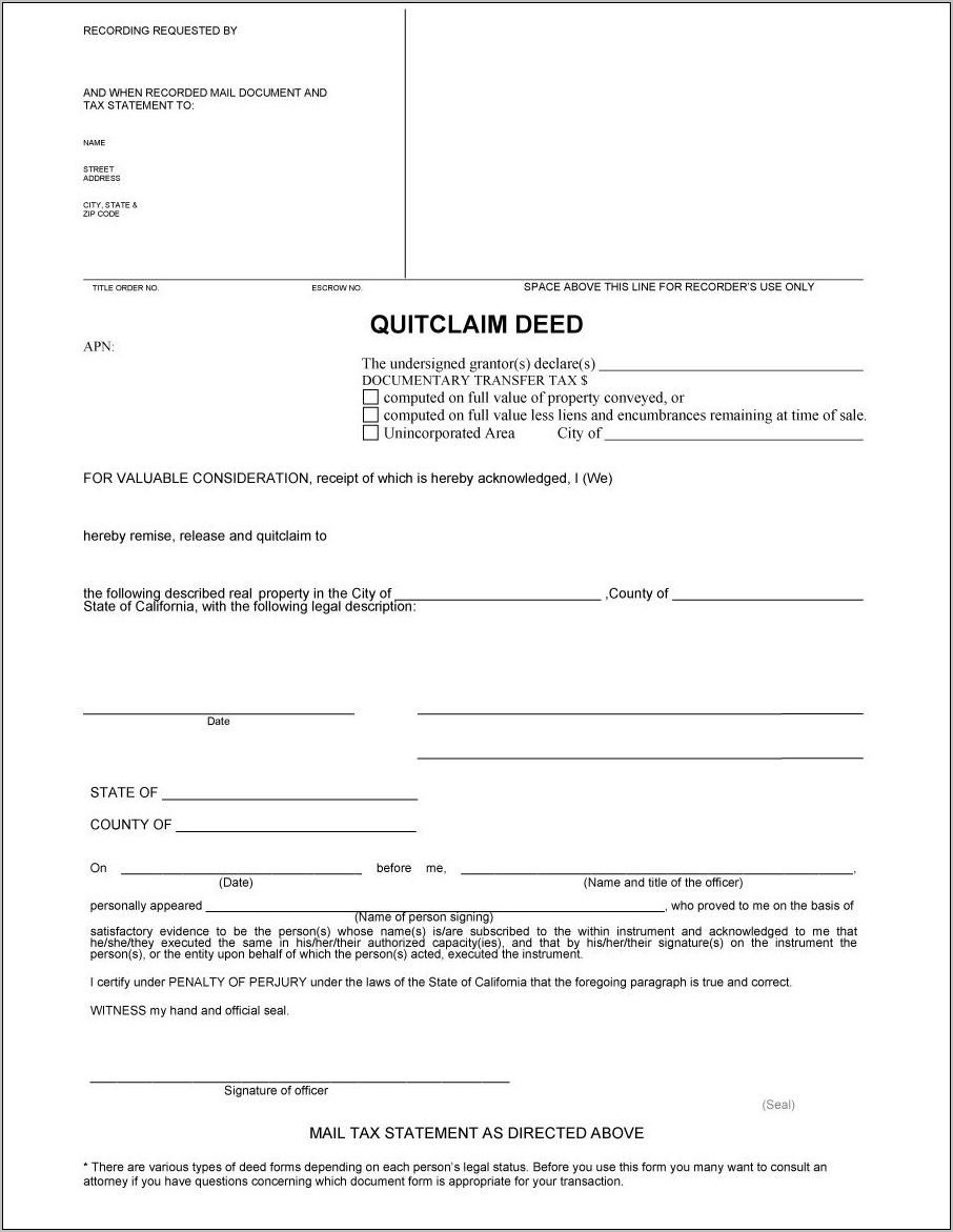 Quit Claim Deed Template Free