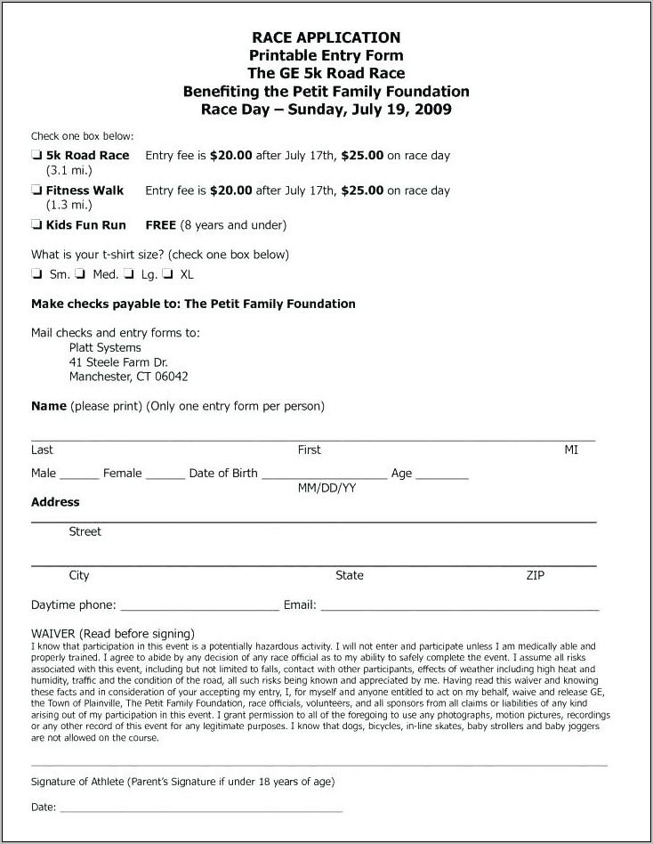 Race Registration Form Template