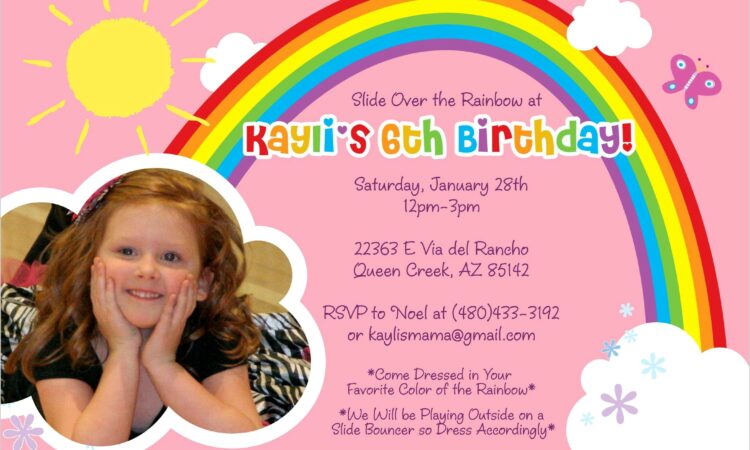 Rainbow Birthday Invitations Templates Free