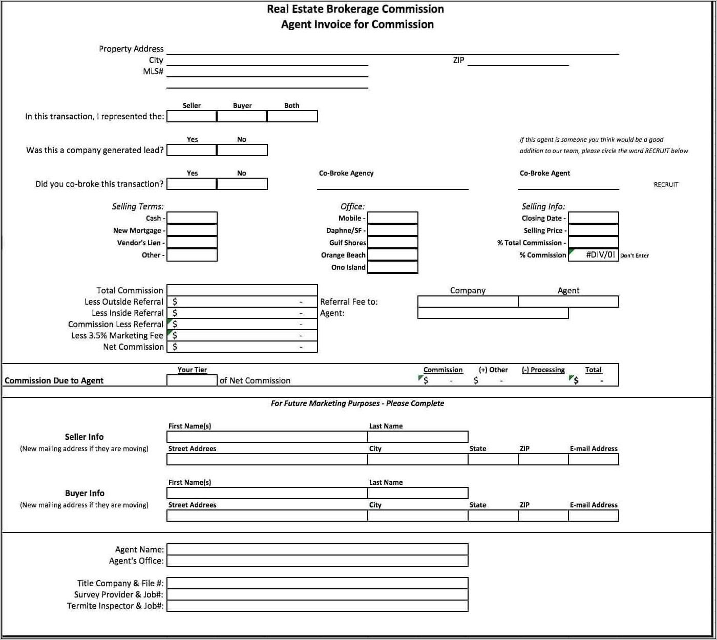 Real Estate Agent Commission Agreement Template