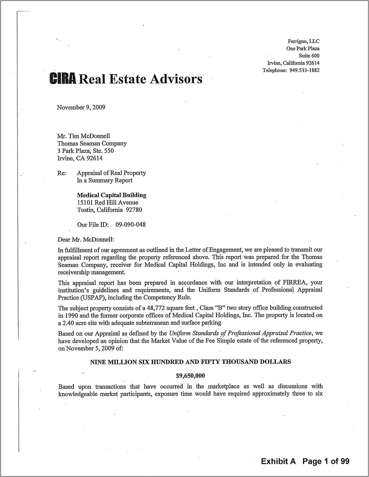 Real Estate Appraisal Sample Letter