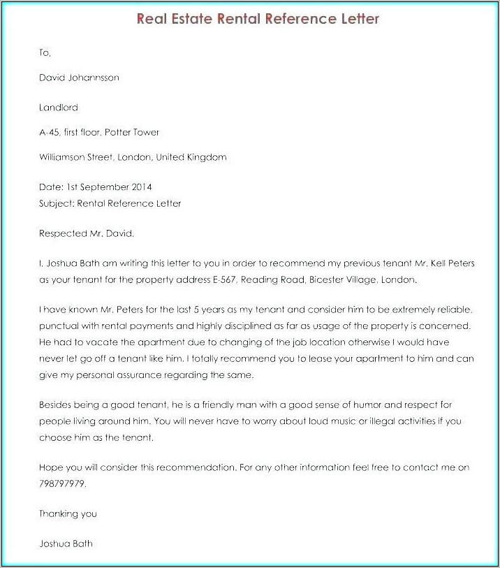 Real Estate Character Reference Letter Template