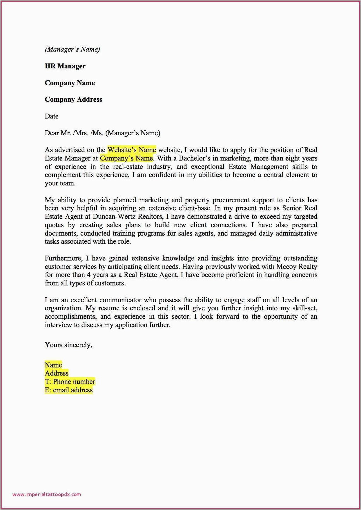 Real Estate Cover Letter Template