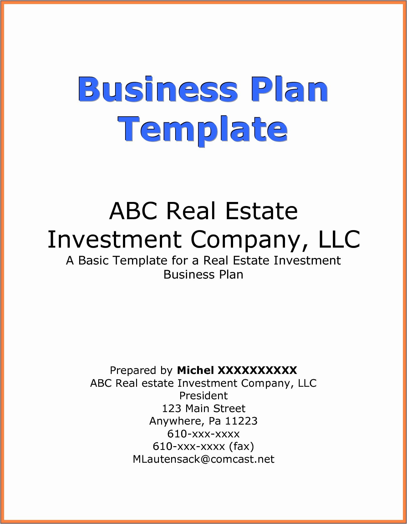 Real Estate Investment Business Plan Template Free
