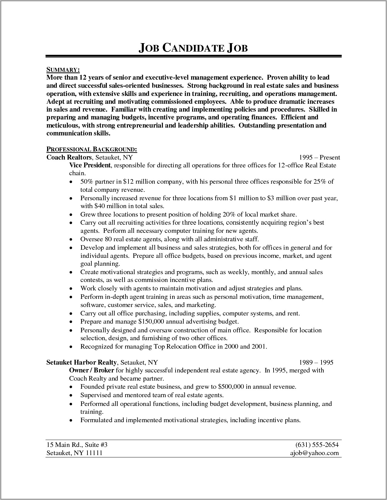 Real Estate Investor Job Description Resume