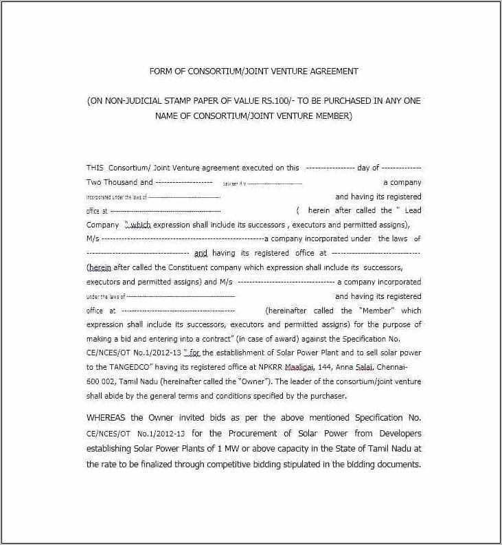 Real Estate Joint Venture Agreement Form