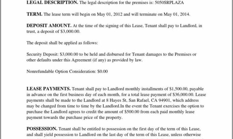 Real Estate Lease Option Agreement Form