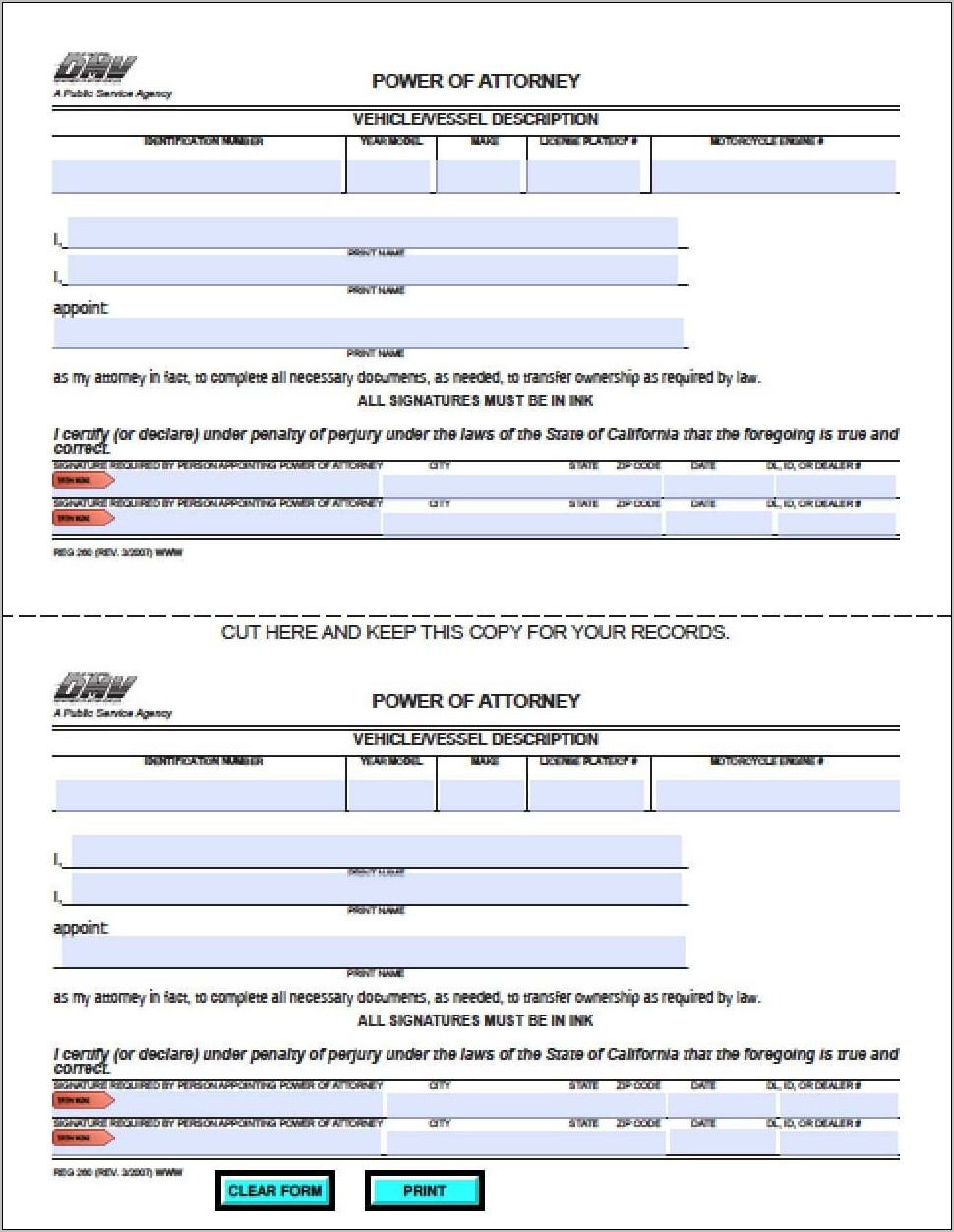 Real Estate Power Of Attorney Form California