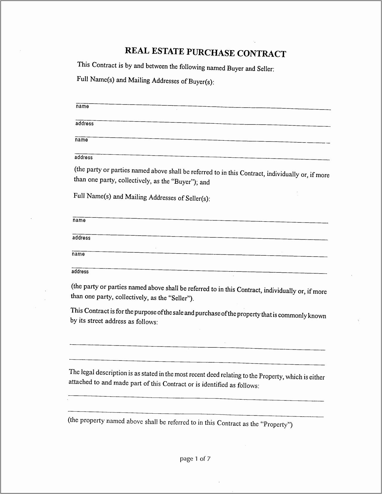 Real Estate Purchase Agreement Template Canada