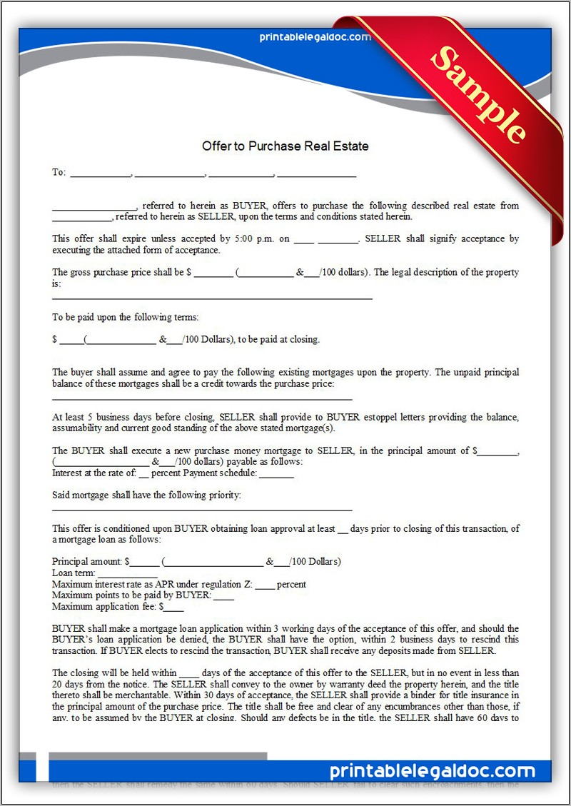 Real Estate Purchase Offer Form Free
