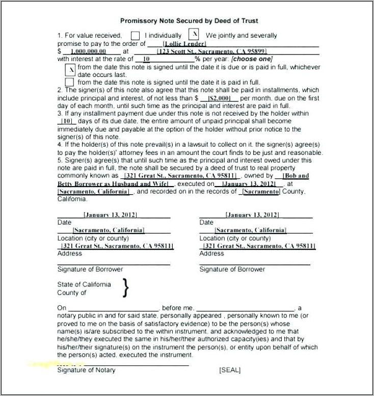 Real Estate Secured Promissory Note Sample