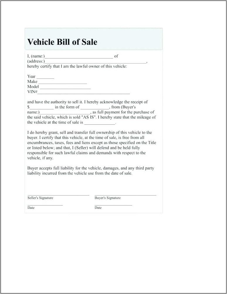 Receipt Form For Car Sale