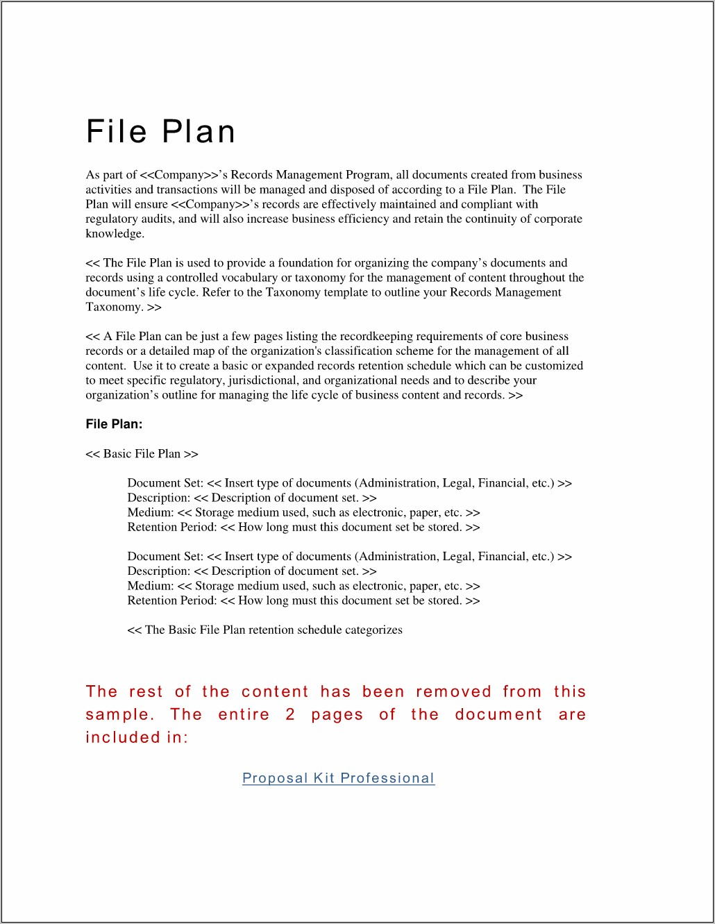 Records Management File Plan Example