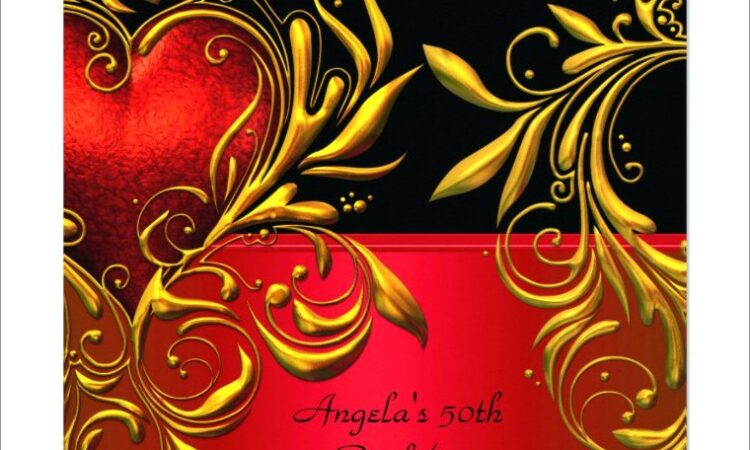 Red And Gold 50th Birthday Invitations