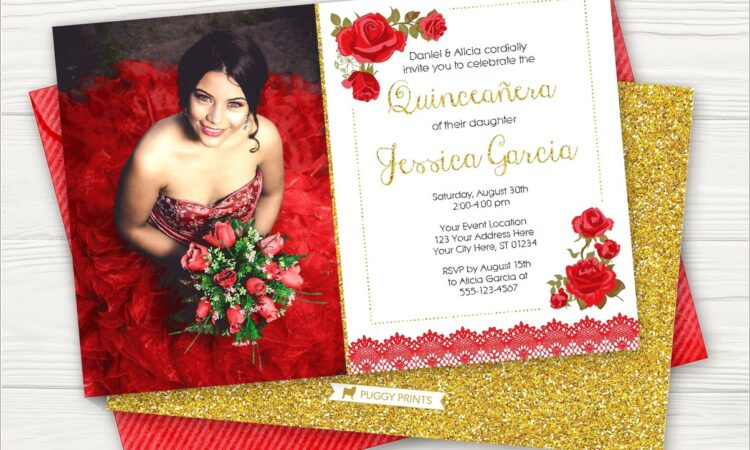 Red And Gold Quinceanera Invitations