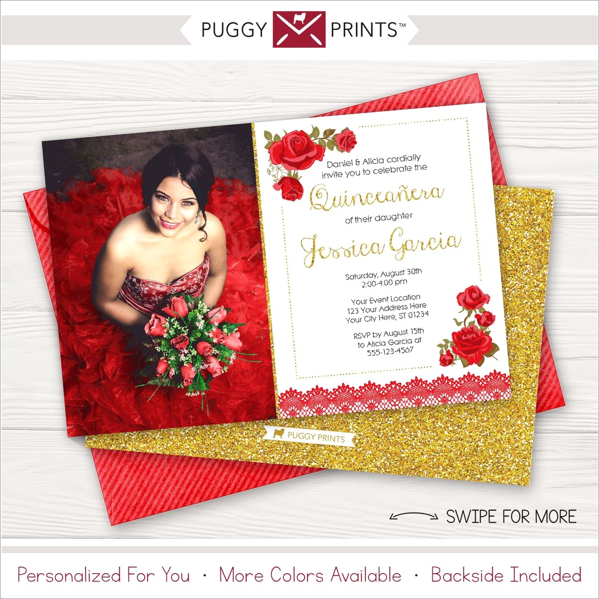 Red And Gold Quinceanera Invitations