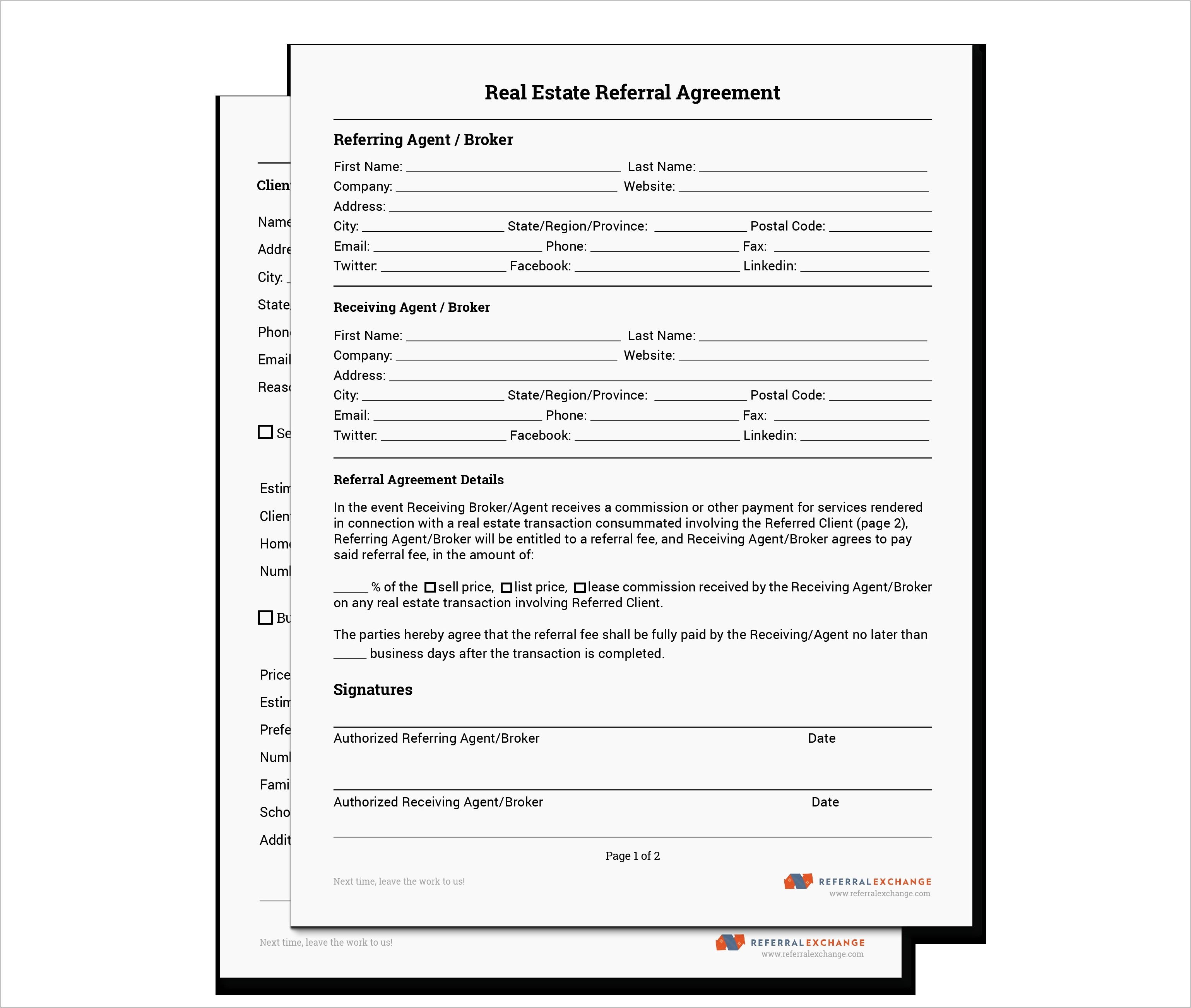 Referral Agreement Form Real Estate