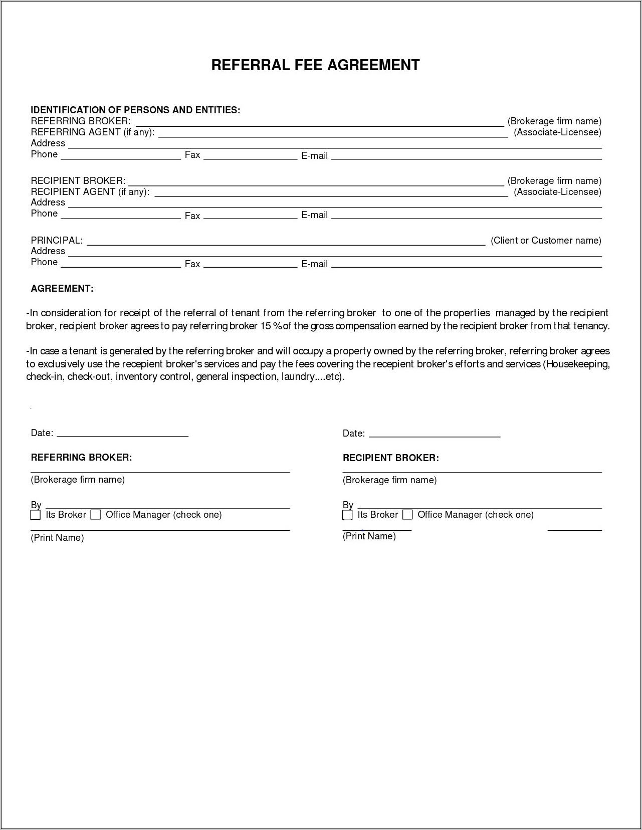 Referral Agreement Template Real Estate