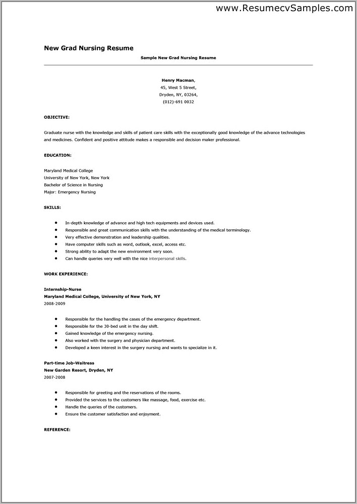 Registered Nurse New Grad Resume