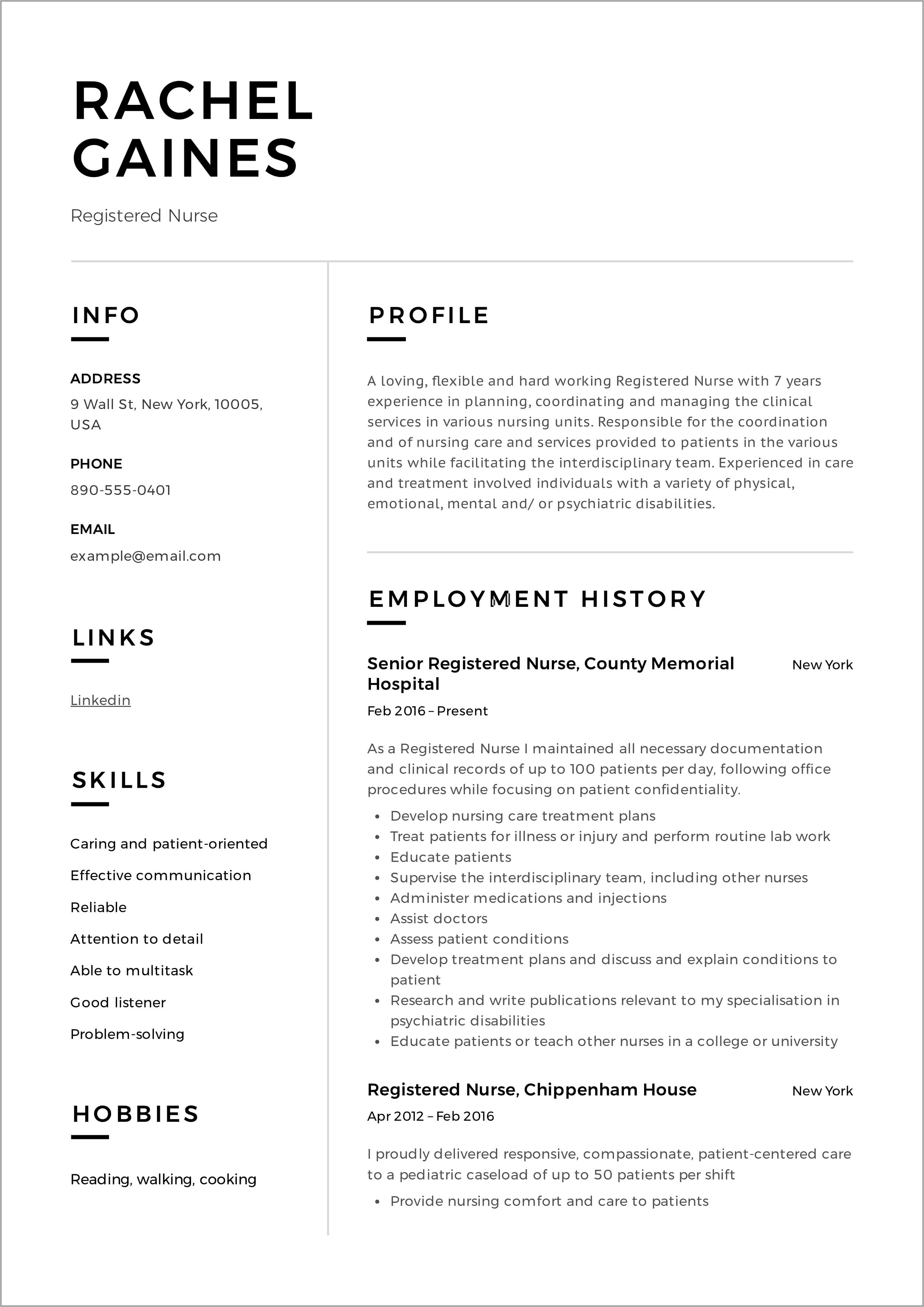 Registered Nurse Resume Free Template