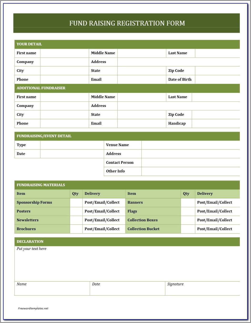 Registration Form Template Microsoft Word