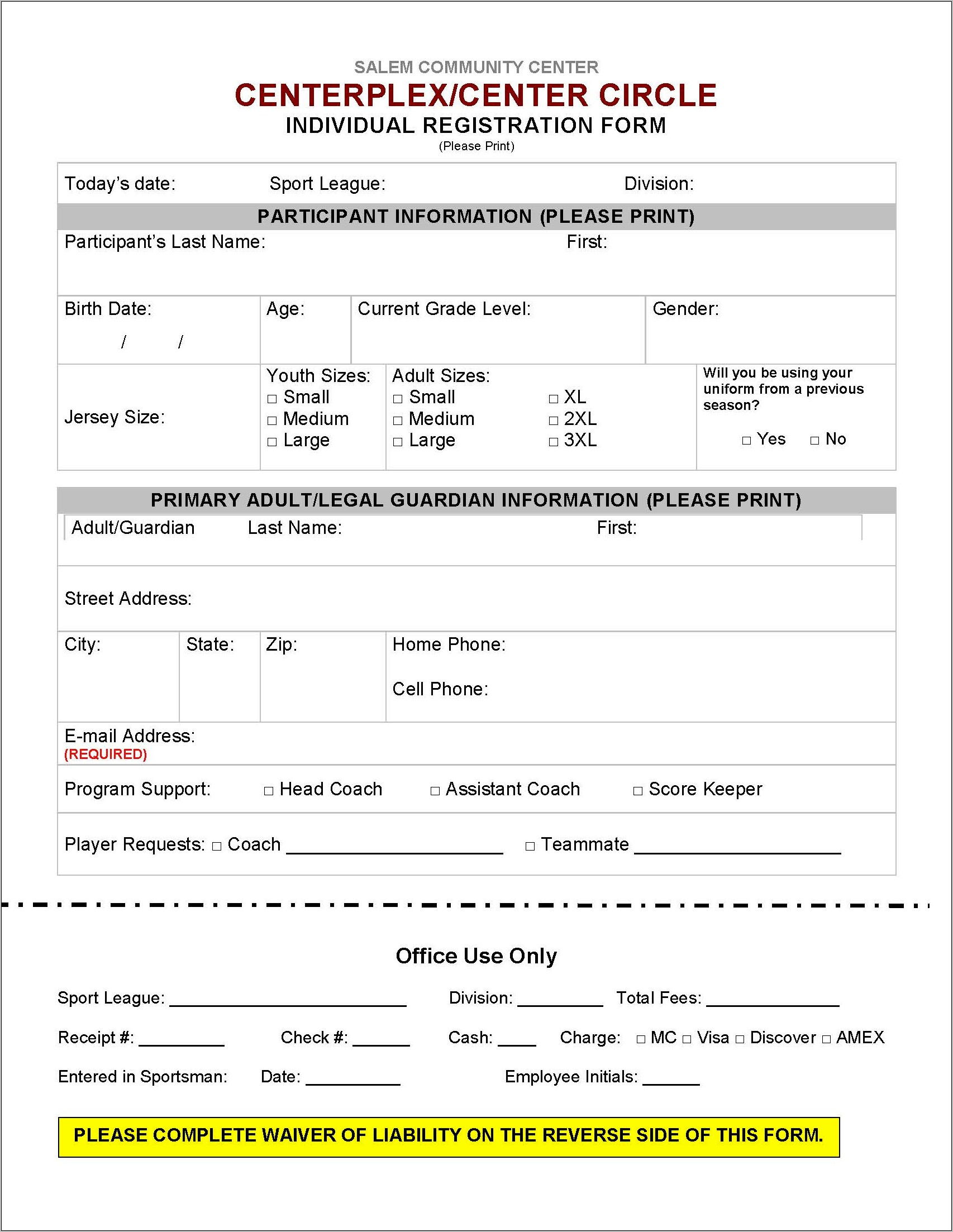 Registration Form Template Word Doc