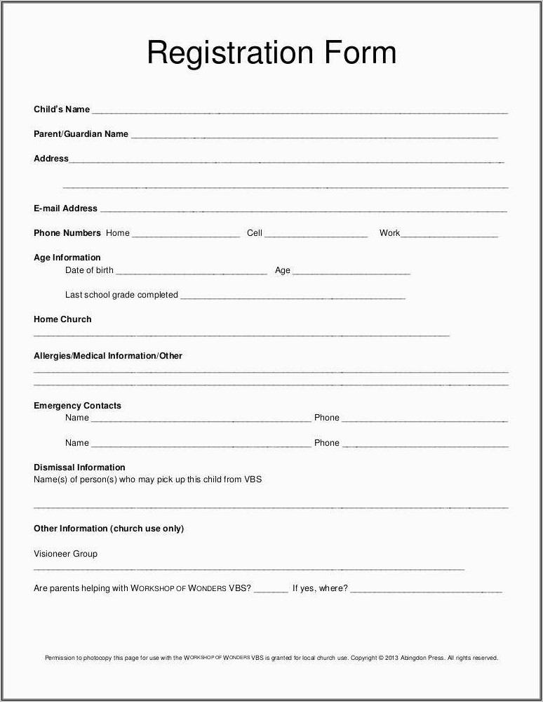Registration Form Template Word Download