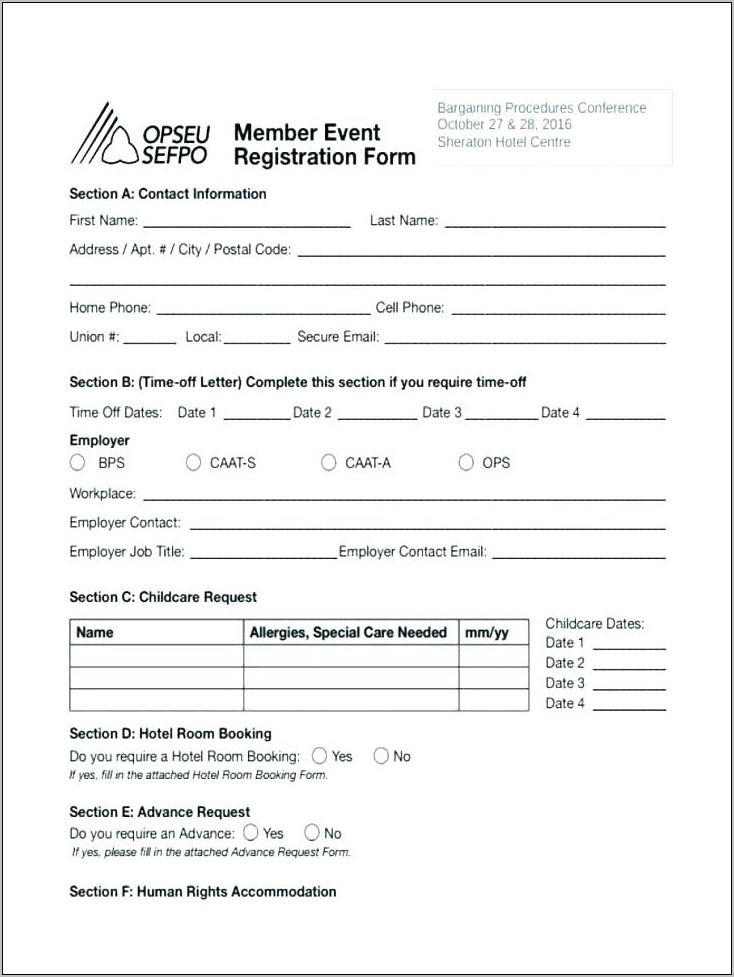 Registration Form Template Word Free Download
