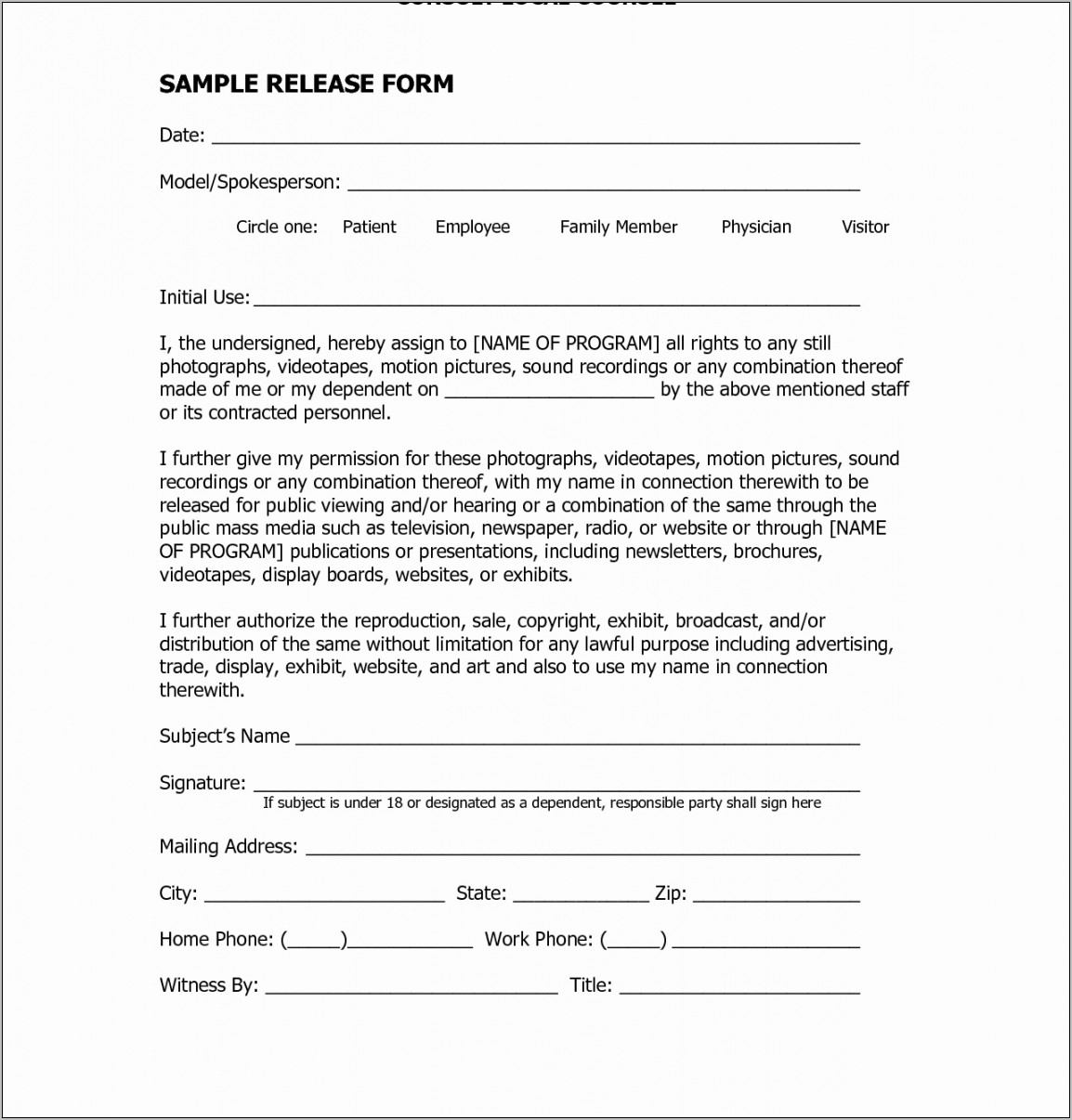 Release Form Film Template