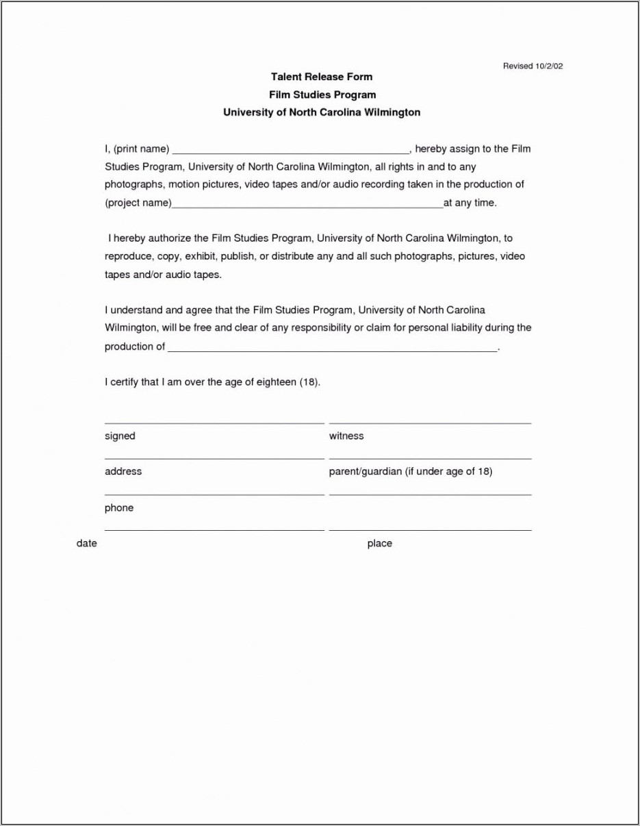 Release Form For Filming Template
