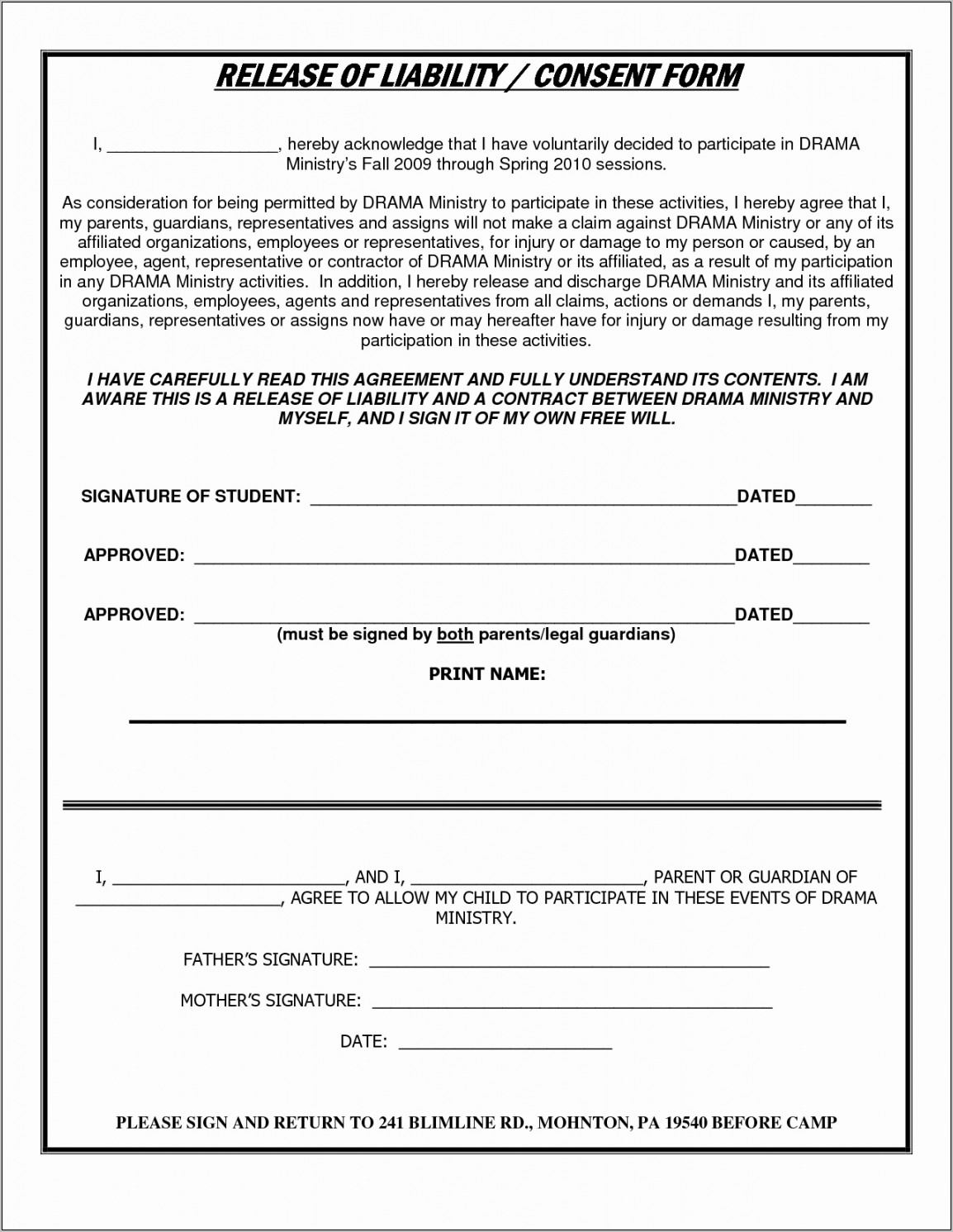Release Of Liability Form Contractor