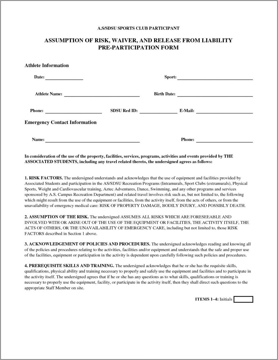 Release Of Liability Form Template California