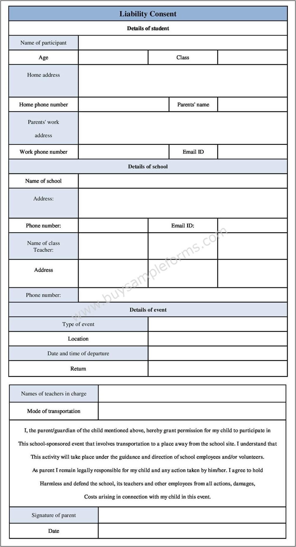 Release Of Liability Form Template Word