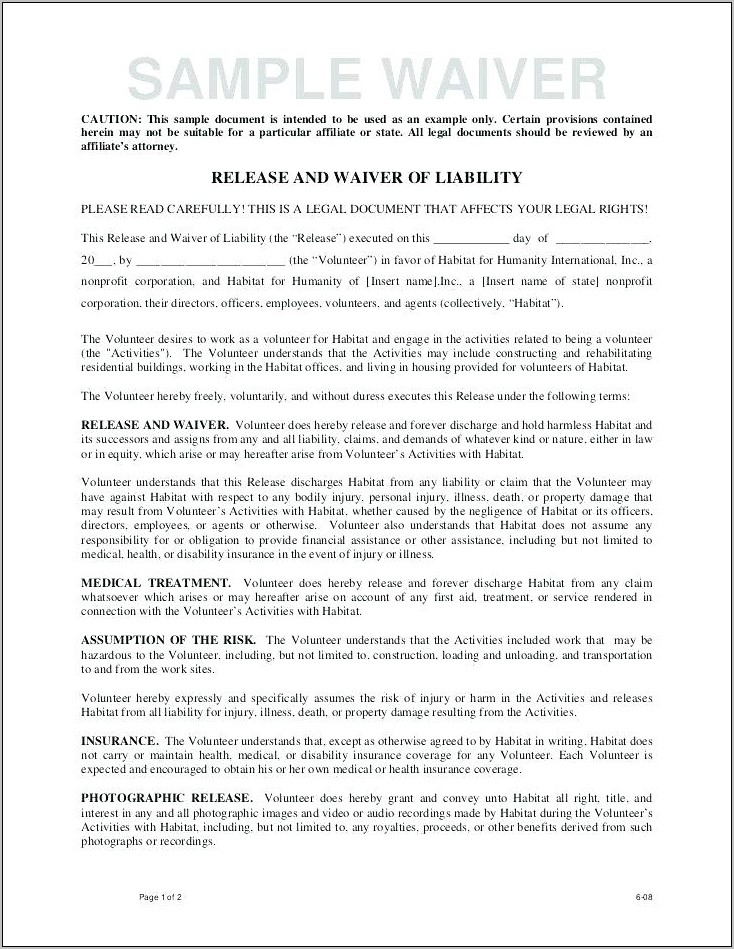 Release Of Liability Letter Template