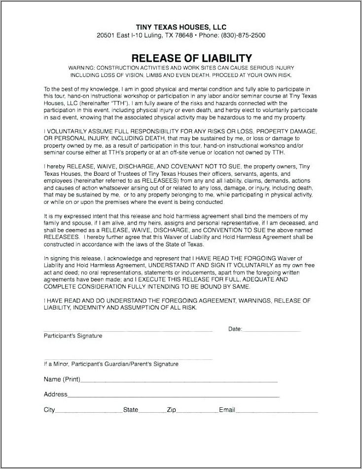 Release Of Liability Word Document
