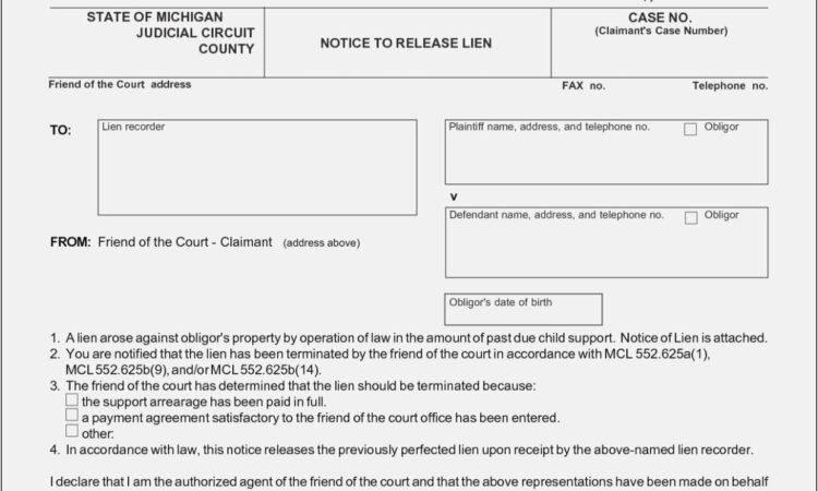 Release Of Lien Form Michigan