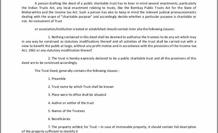 Religious Trust Deed Format India