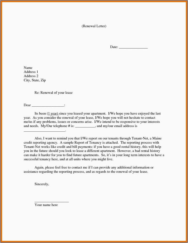 Renewal Tenancy Agreement Sample Letter