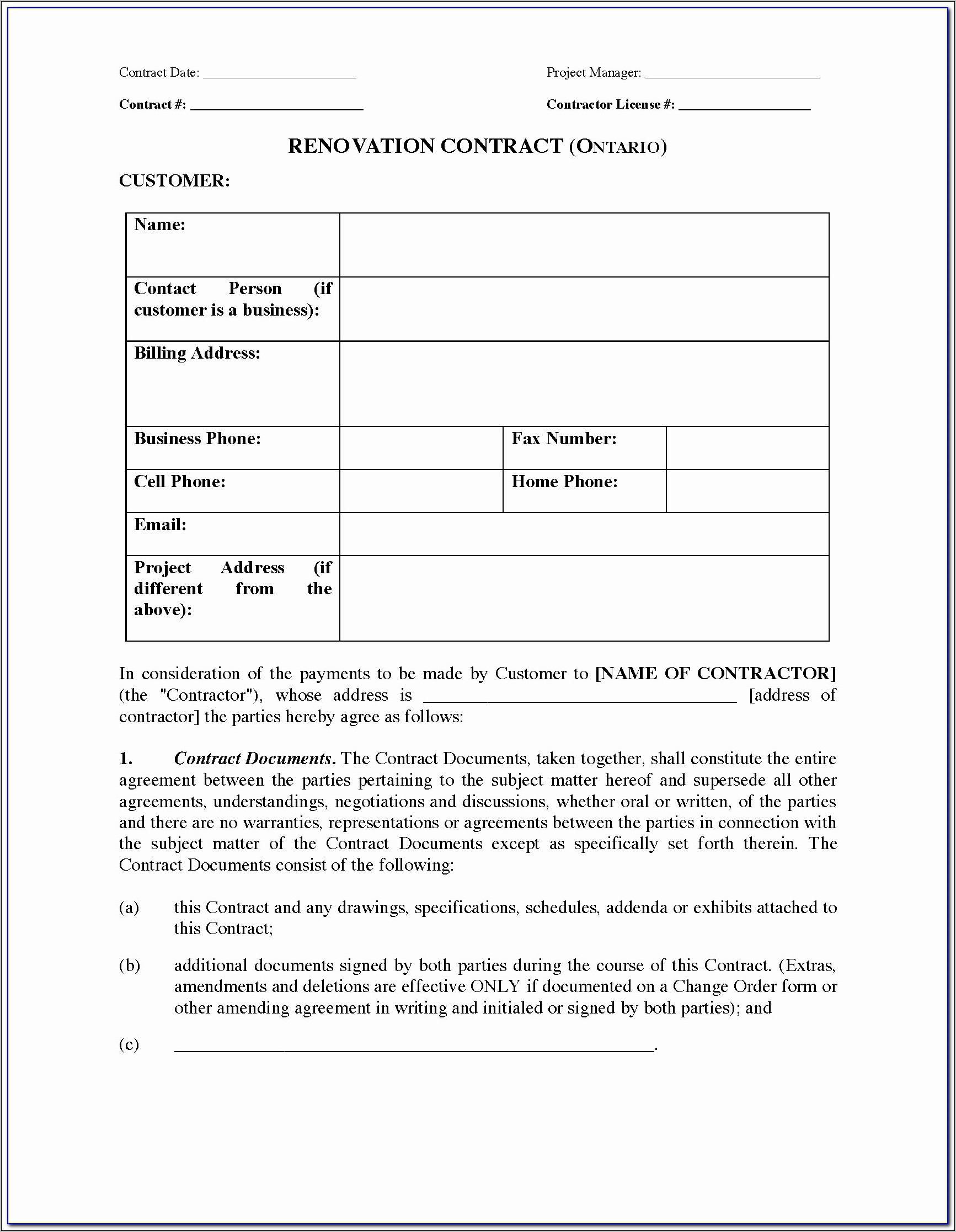 Renovation Contract Template Free