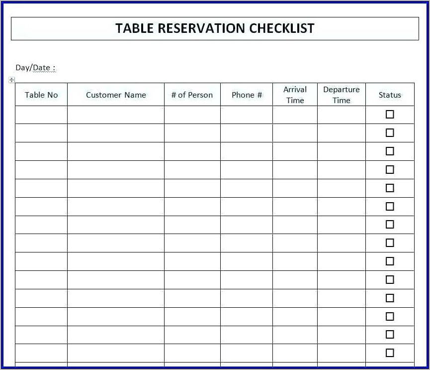 Reservation Book Page Template